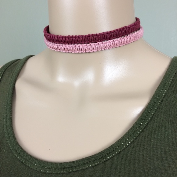 Soft Pink & Burgundy Stacked Hemp Choker - Picture 4 of 4